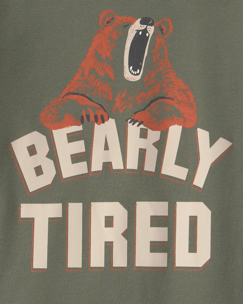 Boys 4-Piece 'Bearly Tired' 100% Cotton Snug Fit Pyjama Set - Green/Cream, image 2 of 5 slides