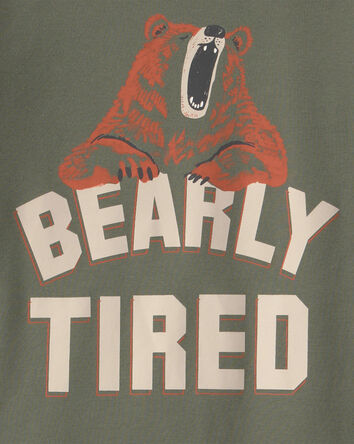 Boys 4-Piece 'Bearly Tired' 100% Cotton Snug Fit Pyjama Set - Green/Cream, 