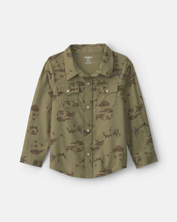 Toddler Boy Western Long-Sleeve Button-Down Shirt - Olive Green, 