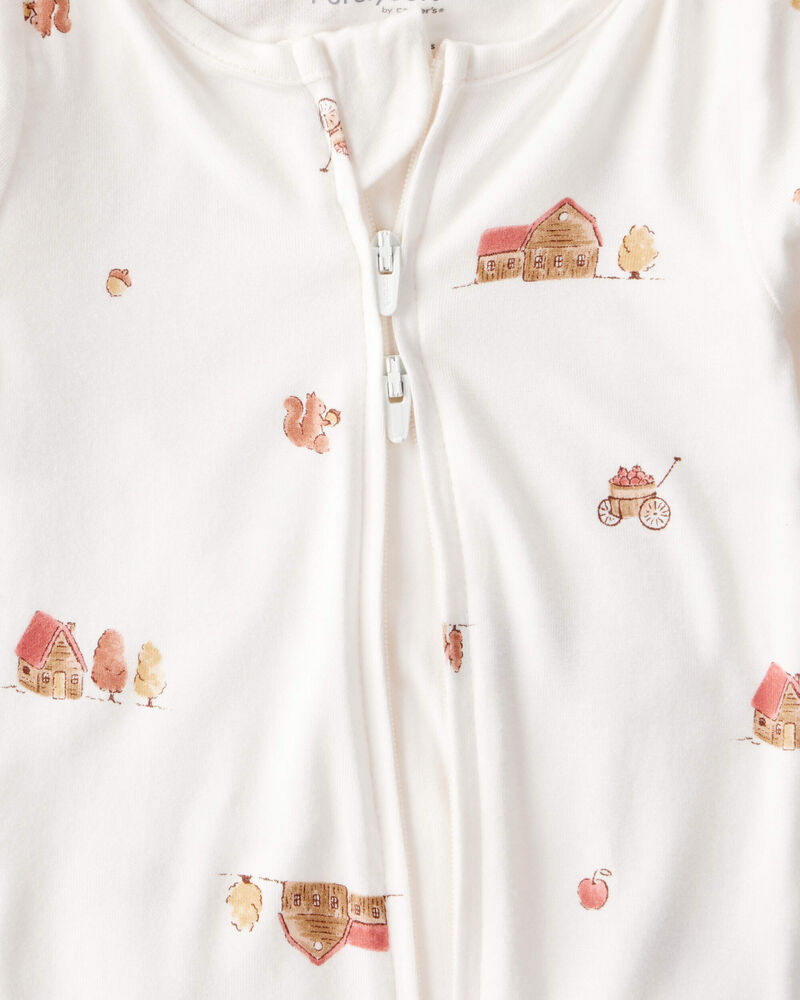Baby Fall Print PurelySoft Long-Sleeve 2-Way Zip Sleeper- White, image 5 of 8 slides