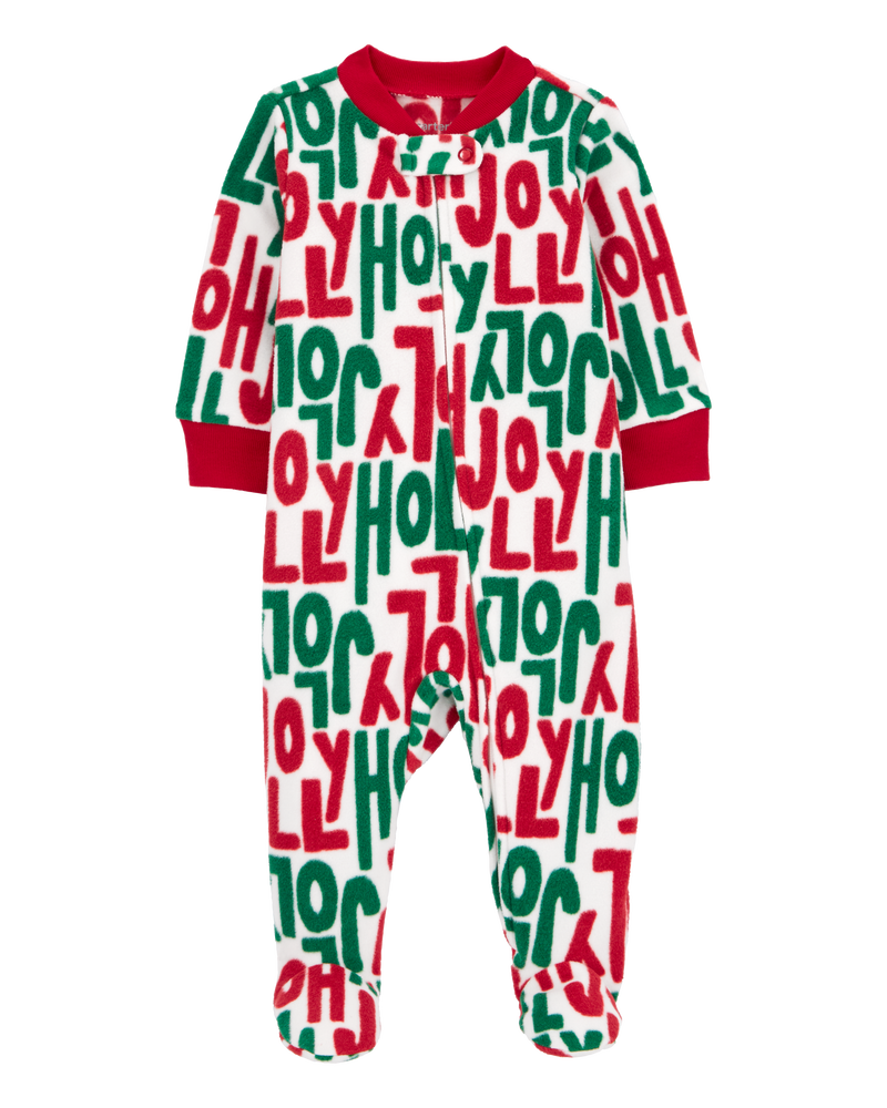 Baby Holly Jolly Zip Up Fleece Sleeper Pyjamas