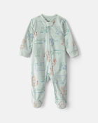 Baby Boy Safari Fleece 2-Way Zip Sleeper - Green, image 1 of 5 slides