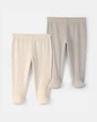 Baby 2-Pack Footed Pull-On Pants - Grey/Ivory, image 1 of 5 slides