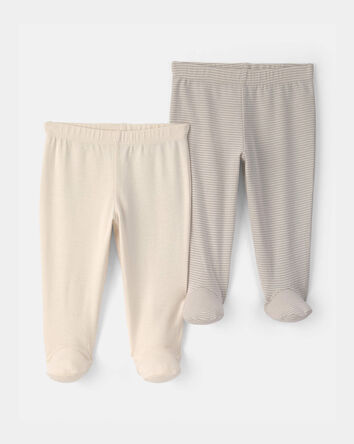 Baby 2-Pack Footed Pull-On Pants - Grey/Ivory, 