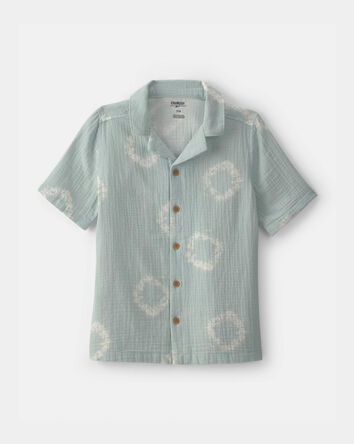 Boys Tie-Dye Short-Sleeve Button-Down Gauze Shirt - Green, 
