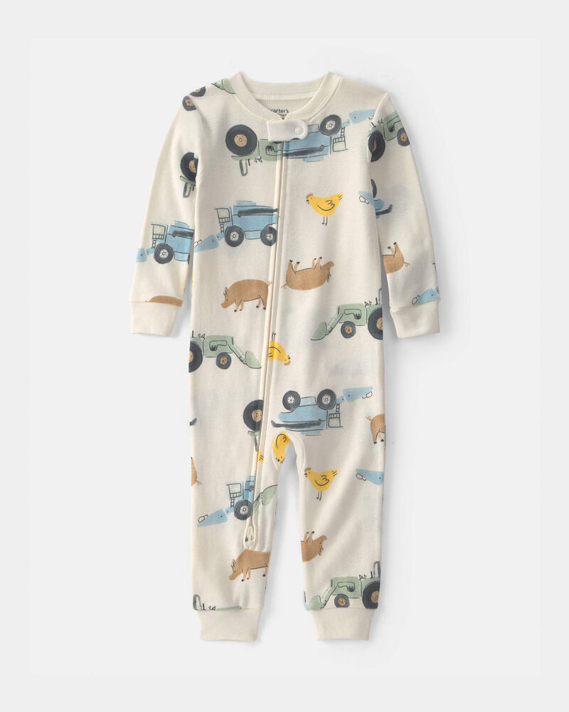 B&eacute;b&eacute; gar&ccedil;on - Pyjama 1 pi&egrave;ce en 100 % coton &agrave; motif de la ferme, image 1 sur 3 diapositives