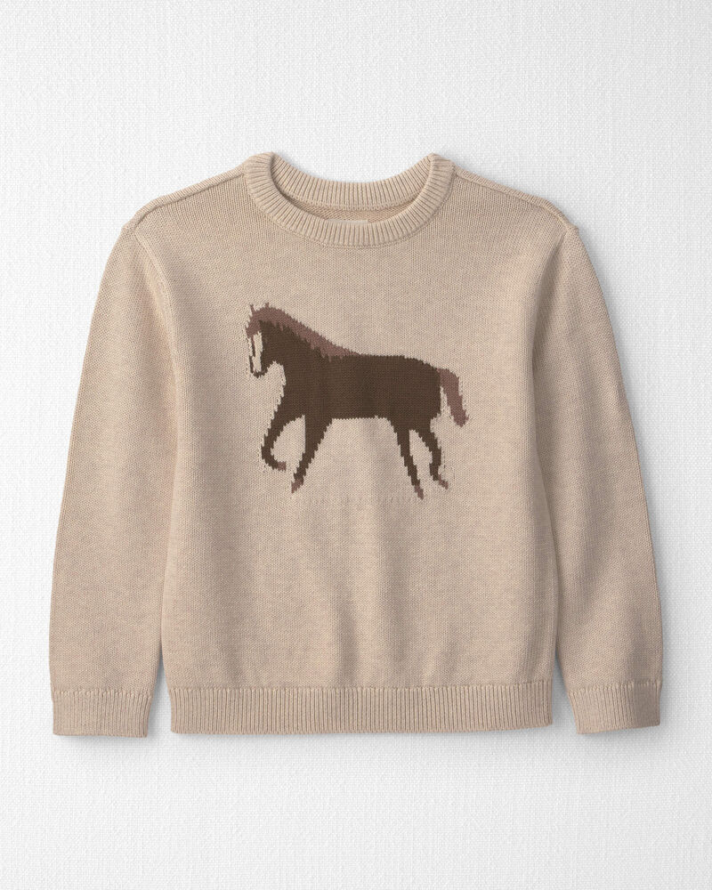 Jeune - Chandail en tricot de coton biologique &agrave; motif cheval, image 1 sur 3 diapositives
