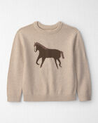 Jeune - Chandail en tricot de coton biologique &agrave; motif cheval, image 1 sur 3 diapositives
