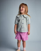 Toddler Girl Peter Pan Collar Top in Stripes - Teal, image 1 of 6 slides
