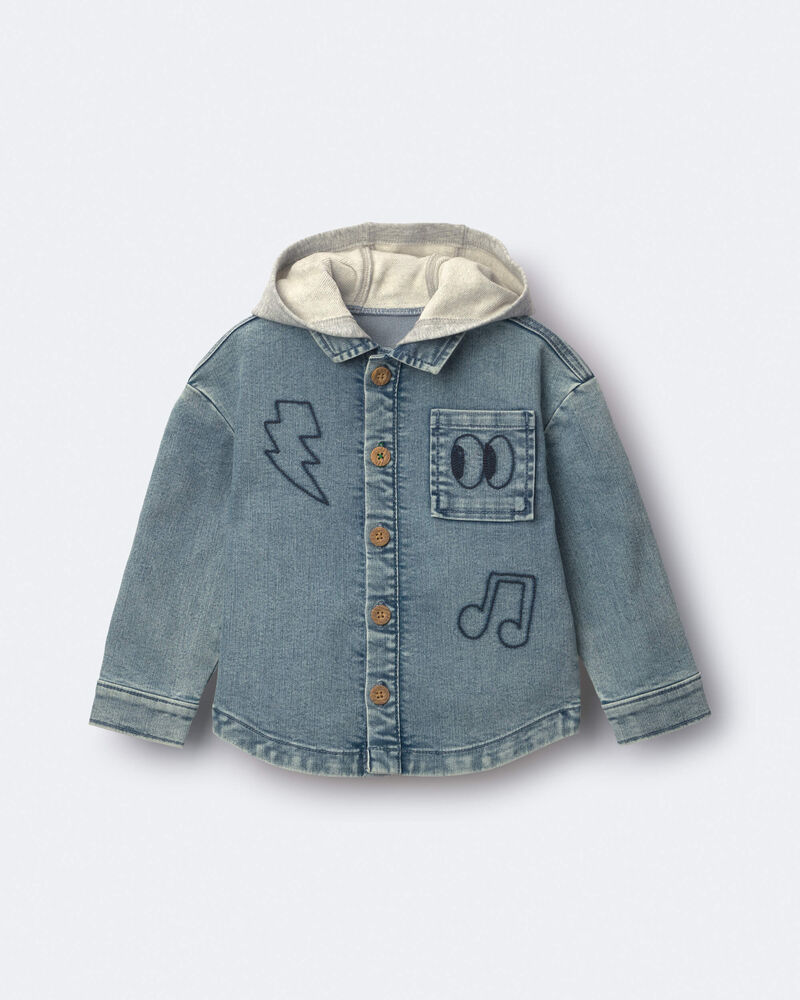 Tout-petit - Blouson en denim &agrave; capuchon au d&eacute;lav&eacute; Avenue - Gris/Bleu chin&eacute;, image 2 sur 5 diapositives