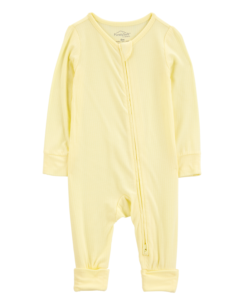 Baby Solid 2-Way Zip PurelySoft Convertible Foot Sleeper Pyjamas - Yellow, image 1 of 8 slides