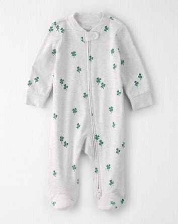 Baby Organic Cotton Sleep & Play Pyjamas in Lucky Clovers Print, 