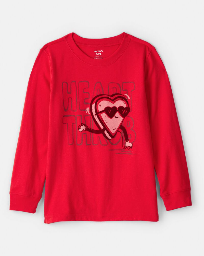 Boys Valentine's Day Heart Throb Long-Sleeve Graphic Tee - Red, image 1 of 3 slides