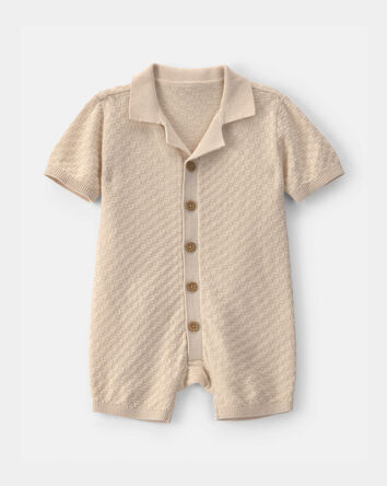 Baby Boy Button-Down Short-Sleeve Romper - Ivory, 