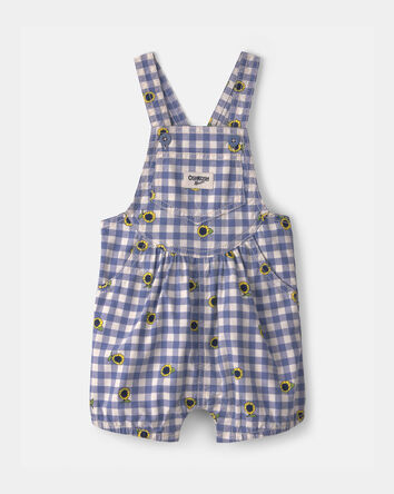 Baby Girl Sunflower Gingham Shortall - Blue, 