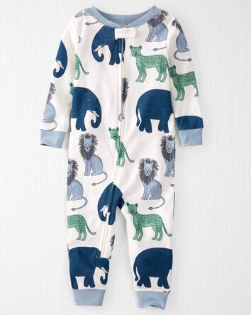Baby Organic Cotton 1-Piece Pyjamas in Wildlife Print, 
