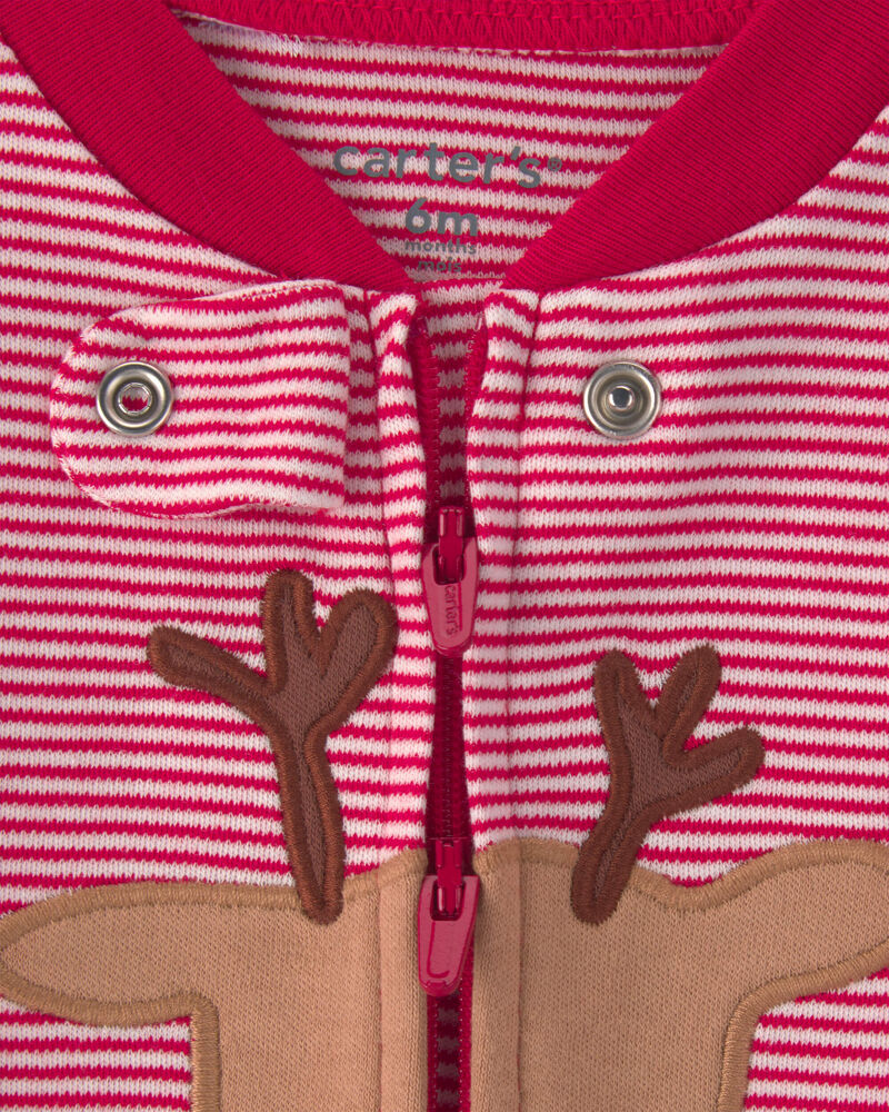 B&eacute;b&eacute; - Grenouill&egrave;re 100 % coton avec fermeture &agrave; glissi&egrave;re double sens &agrave; motif renne &ndash; Rouge, image 3 sur 4 diapositives