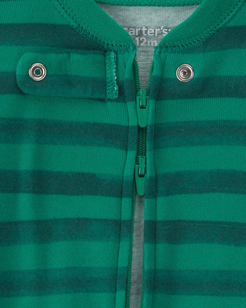 Baby 1-Piece Christmas Snowman 2-Way Zip 100% Cotton Snug Fit Footed Pyjama - Green, image 3 of 5 slides