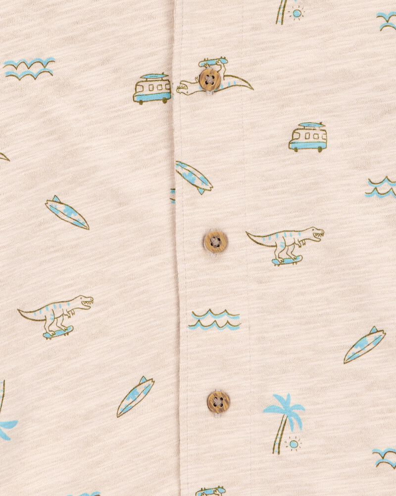 Toddler Beach Print Knit Short-Sleeve Fashion Top - Khaki, image 2 of 3 slides
