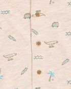 Toddler Beach Print Knit Short-Sleeve Fashion Top - Khaki, image 2 of 3 slides