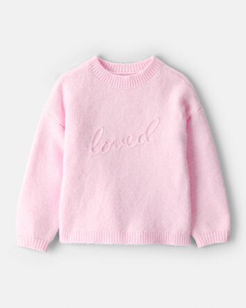 Toddler Girl Embroidered Loved Long-Sleeve Sweater - Pink, 