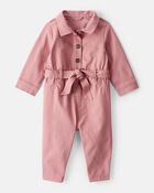Baby Girl Cotton Long-Sleeve Jumpsuit - Pink, image 1 of 4 slides