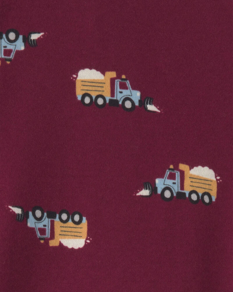 Baby Boy Construction Truck 100% Cotton 2-Way Zip Sleeper - Burgundy, image 4 of 6 slides