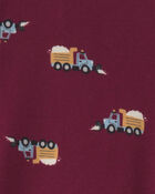 Baby Boy Construction Truck 100% Cotton 2-Way Zip Sleeper - Burgundy, image 4 of 6 slides