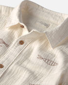 Boys 2-Piece Organic Cotton Gauze Embroidered Top & Short Set, image 3 of 5 slides