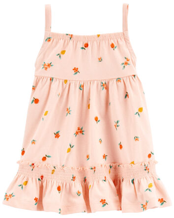 Peach Sleeveless Cotton Dress, 