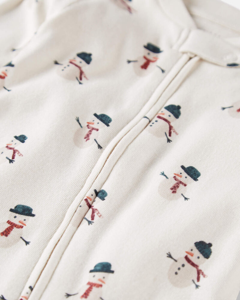B&eacute;b&eacute; - Pyjama en coton biologique &agrave; motif bonhomme de neige, image 2 sur 3 diapositives