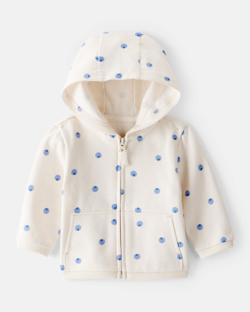 Baby Girl Blueberry Print Long-Sleeve Hoodie - White, image 1 of 3 slides