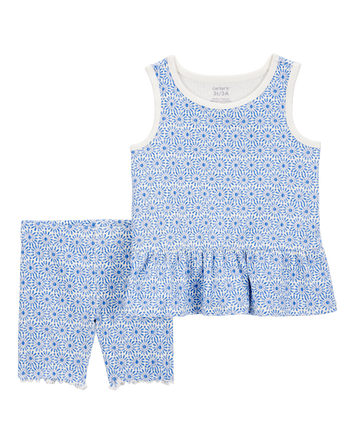 Toddler 2-Piece Floral Tank & Bike Short Set - Blue, 
