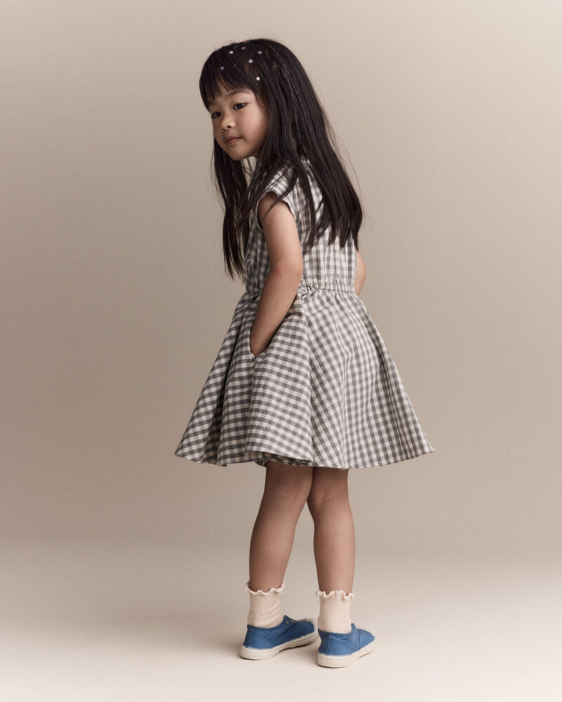 Toddler Girl Avenue Twirl&trade; Gingham Scalloped Dress in Gingham - Grey, image 4 of 6 slides