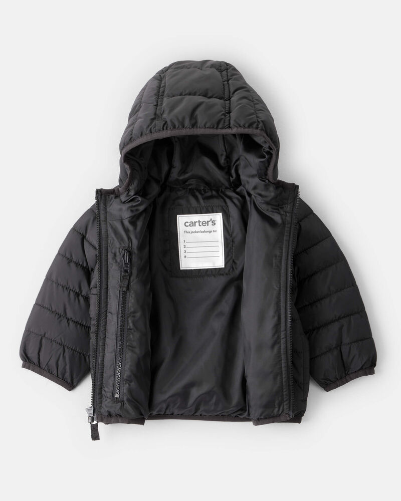 Baby Hooded Puffer Jacket - Black, image 2 of 4 slides