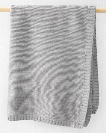 Couverture texturée en tricot de coton biologique gris, 