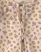 Baby Girl Floral 100% Cotton 2-Way Zip Sleeper - Cream, image 3 of 5 slides