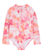 Toddler 1-Piece Floral Print Long-Sleeve Rashguard Swimsuit - Pink, image 1 of 4 slides