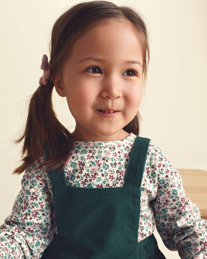 Toute-petit fille - Ensemble 2 pi&egrave;ces robe en velours c&ocirc;tel&eacute; et haut manches longues &agrave; motif floral , image 4 sur 9 diapositives