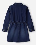 Girls Dark Wash Denim Long-Sleeve Dress - Blue, image 2 of 4 slides