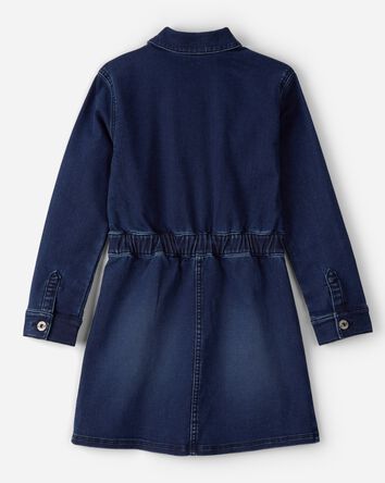 Filles - Robe en denim &agrave; manches longues d&eacute;lav&eacute; fonc&eacute; - Bleu, 