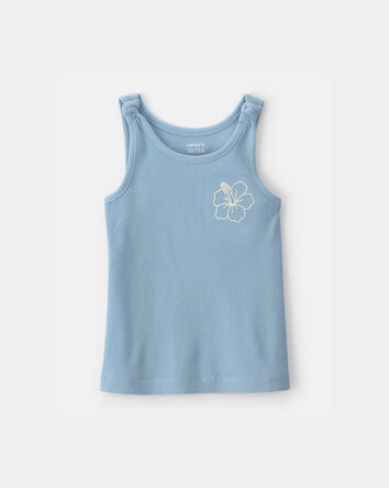 Toddler Girl Flower Ribbed Tank Top - Blue, 