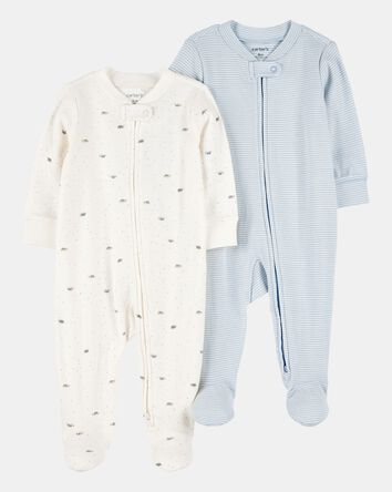 B&eacute;b&eacute; gar&ccedil;on - Emballage de 2 grenouill&egrave;res en coton &agrave; fermeture &agrave; glissi&egrave;re &agrave; 2 sens , 