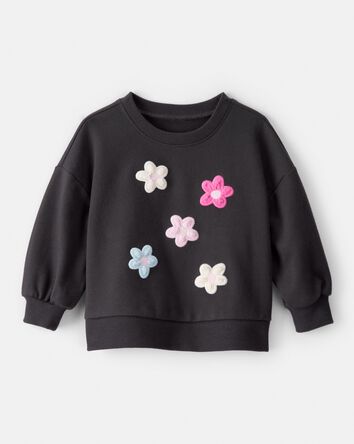 Baby Girl Floral French Terry Long-Sleeve Pullover Sweatshirt - Black, 