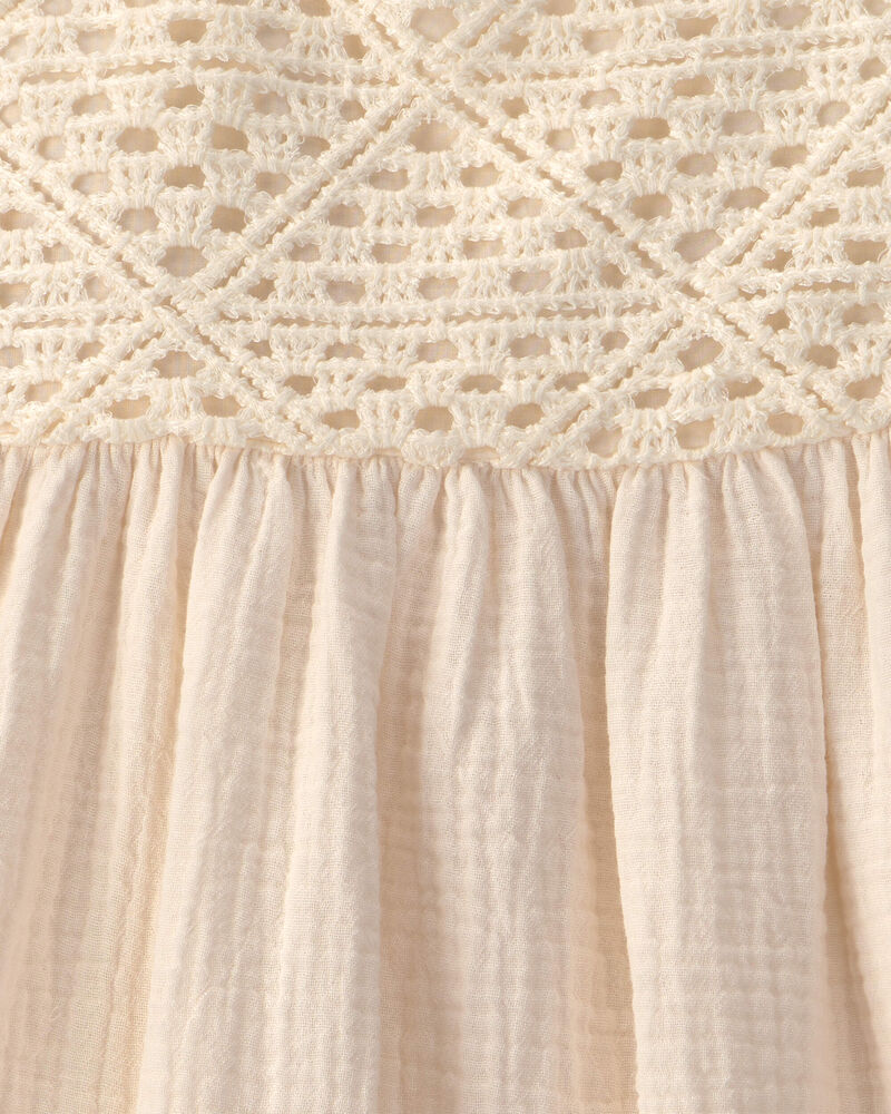 Toddler Girl Crochet Gauze Dress - Cream, image 3 of 4 slides