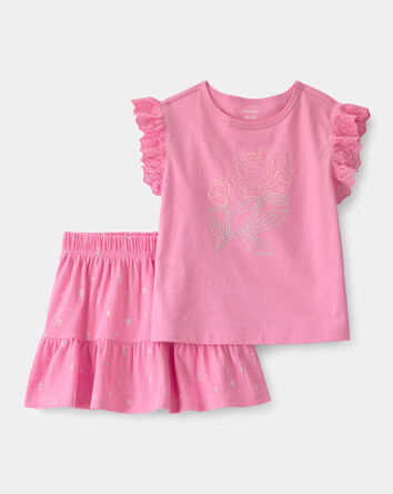 Toddler Girl 2-Piece Floral Top & Skort Set - Pink, 