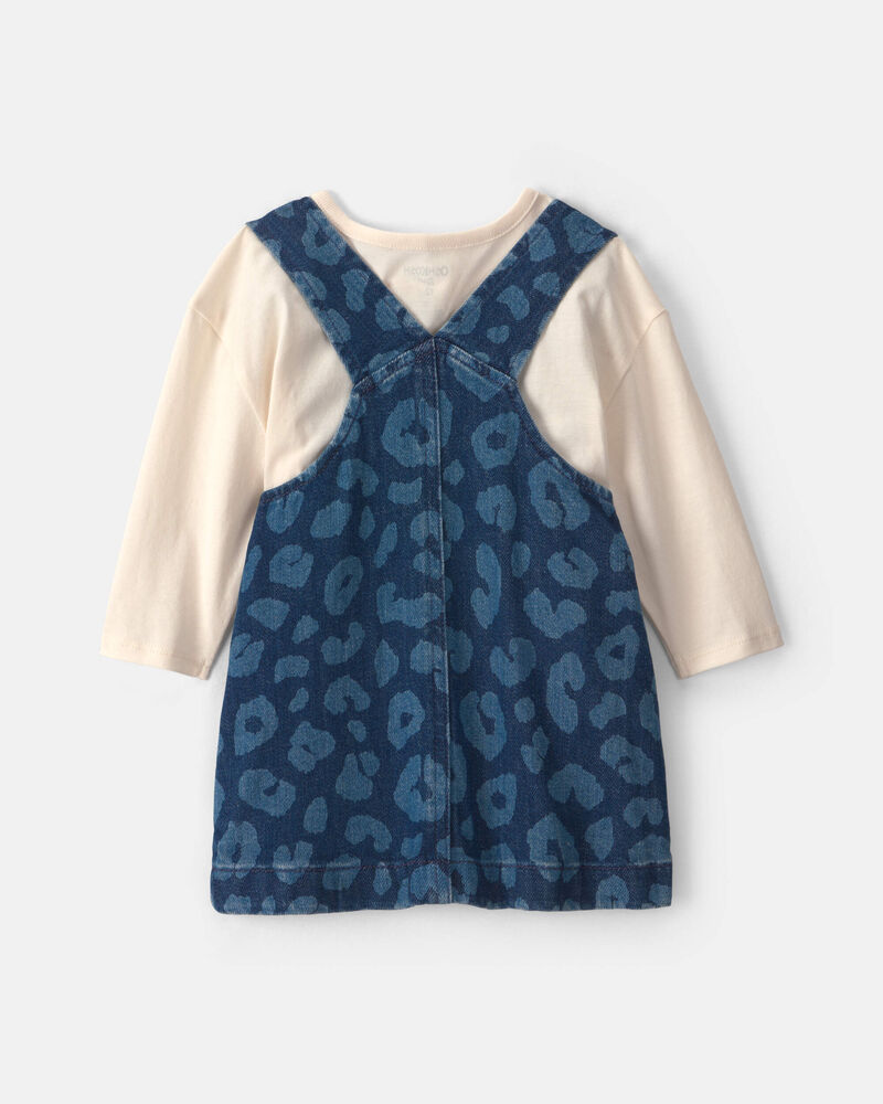 Baby Girl 2-Piece Leopard Denim Long-Sleeve Overall Set - Dark Wash, image 2 of 8 slides