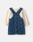Baby Girl 2-Piece Leopard Denim Long-Sleeve Overall Set - Dark Wash, image 2 of 8 slides