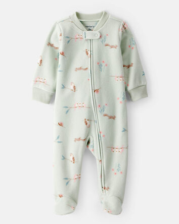 Baby Girl Squirrel Print Loose Fit Long-Sleeve Sleeper - Green, 