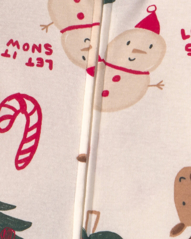 Baby 1-Piece Christmas Icon 2-Way Zip 100% Cotton Snug Fit Footed Pyjama - Cream, image 4 of 5 slides
